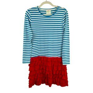 Lolly Wolly Doodle Dress Girls 12 Blue Red‎ Stripe Long Sleeve Ruffle Preppy